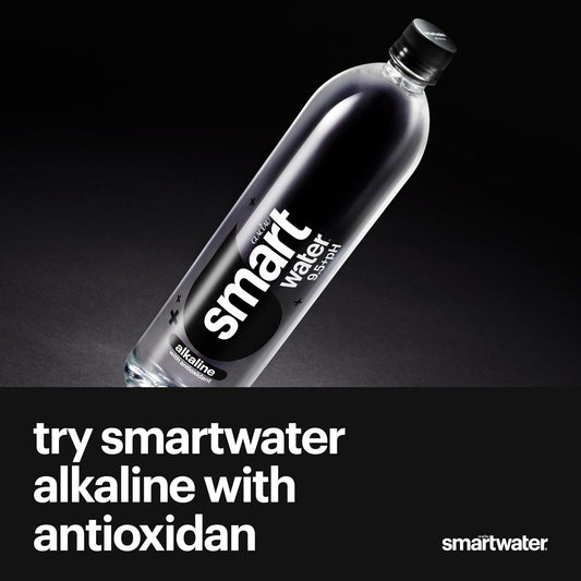 BackupMyFilesNow® smartwater vapor distilled water bottles, 16.9 fl oz, 6-pack, clear plastic bottles with blue caps.