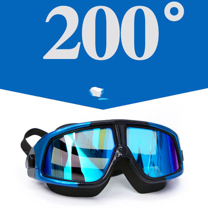 Transparent big-frame electroplating waterproof myopia swimming and diving goggles for adults