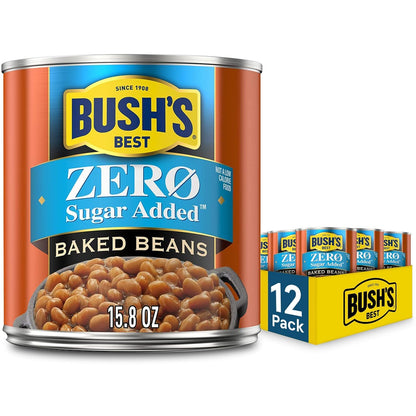 Canned Bush's Best Maple Cured Bacon Baked Beans in 16 oz can, featuring baked beans with bacon and maple flavor.