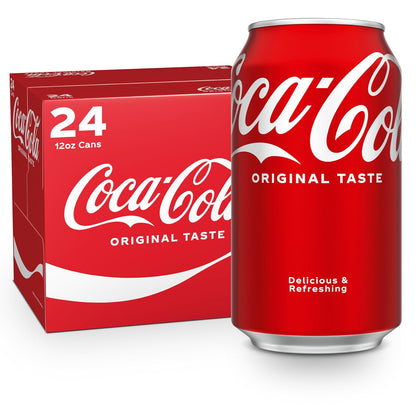 Coca-Cola Cherry soda soft drink cans, 12 fl oz, 12-pack with red and black Coca-Cola Cherry branding on the cans.