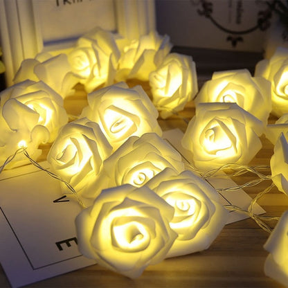 LED rose flower lights with glowing rose-shaped blooms on decorative stems
