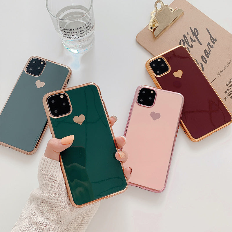 Luxury plating love phone case in metallic finish with heart design