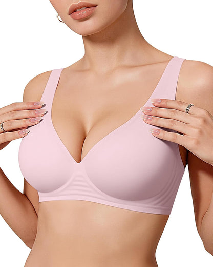 OEAK women's wireless jelly bralette with deep V neckline, comfy push-up design, perfect for T-shirt wear, soft and flexible fit.
