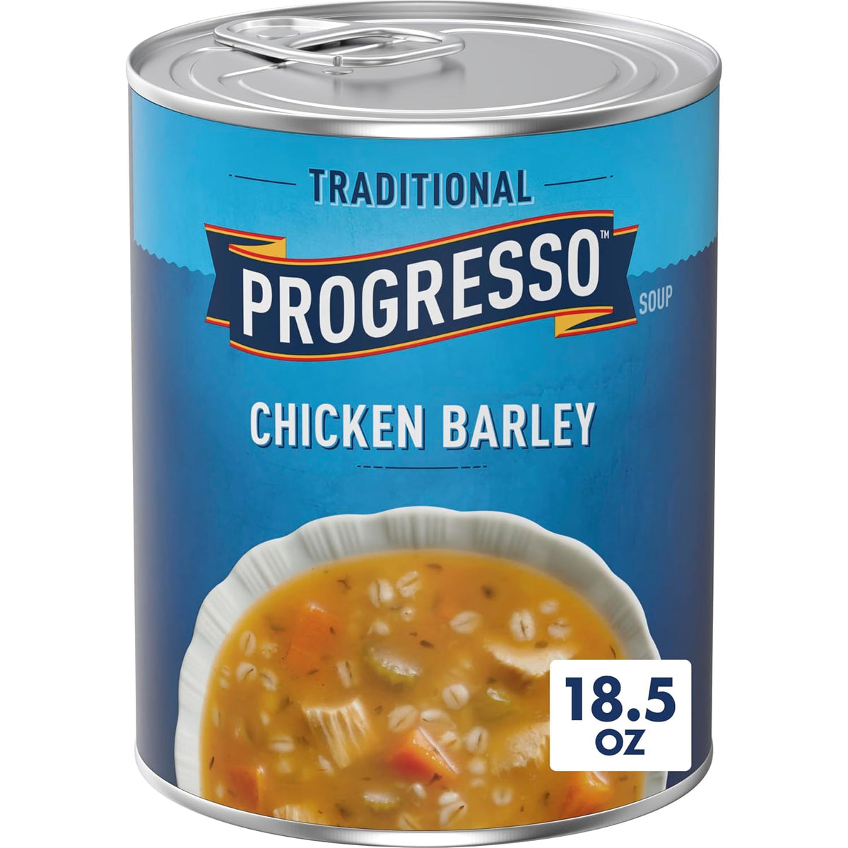 Progresso traditional chicken noodle canned soup in 19 oz cans, four pack, featuring soup with chicken and noodles in a bowl