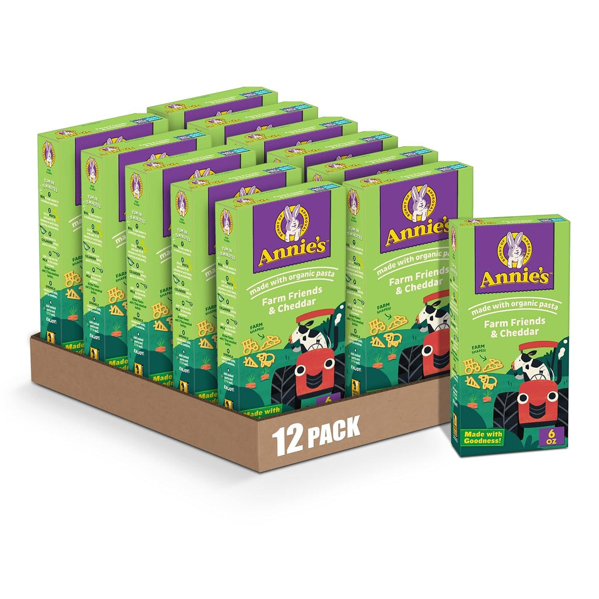 Pack of Annie's Homegrown Shells & White Cheddar organic mac and cheese with four 24 oz boxes.