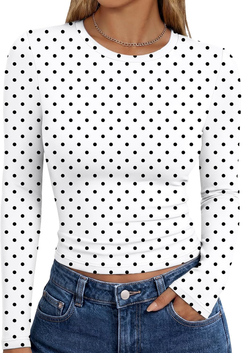 Trendy Queen women's long sleeve T-shirt with fall fashion Y2K style, basic casual top, black color, comfortable fit.