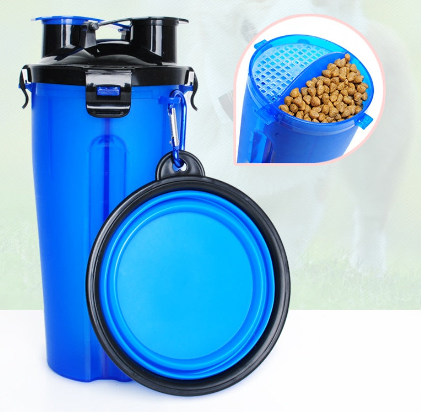 Portable 2-in-1 pet water bottle dispenser with silicone bowl for dogs and cats