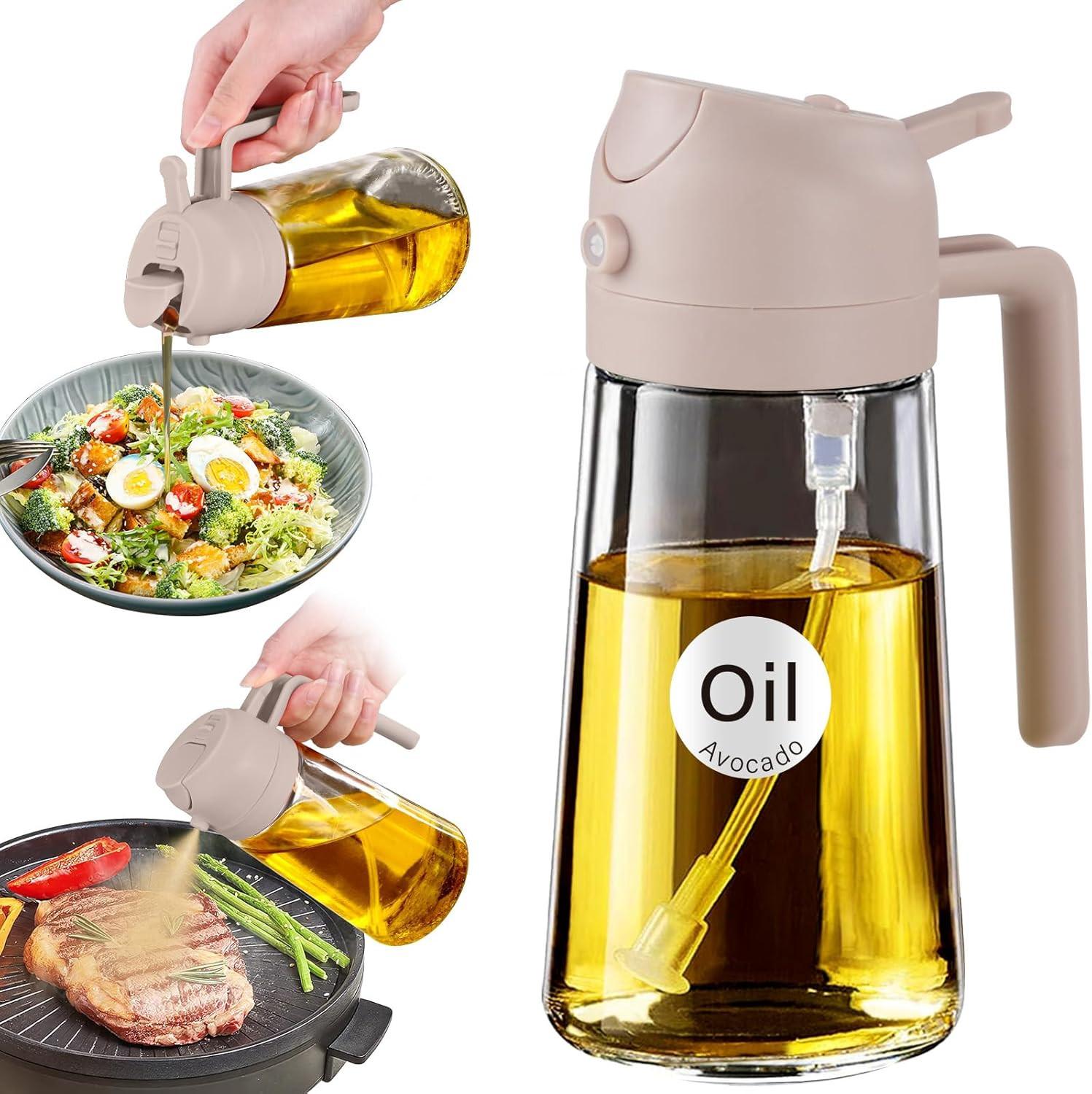 Generic 16oz/470ml Glass Olive Oil Sprayer for Cooking with Stickers, 2 in 1 Oil Dispenser for Kitchen Gadgets, Food Grade Premium Spray Bottle with Portion Control for Salad, Frying, BBQ (Black).