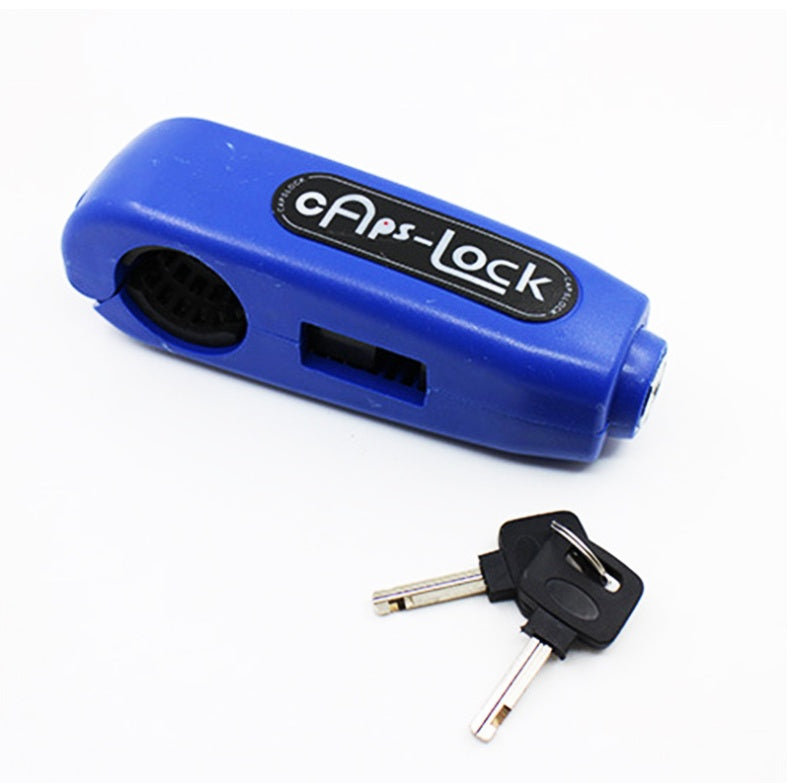 Caps motorcycle and scooter security lock, compact protective lock shown in black finish