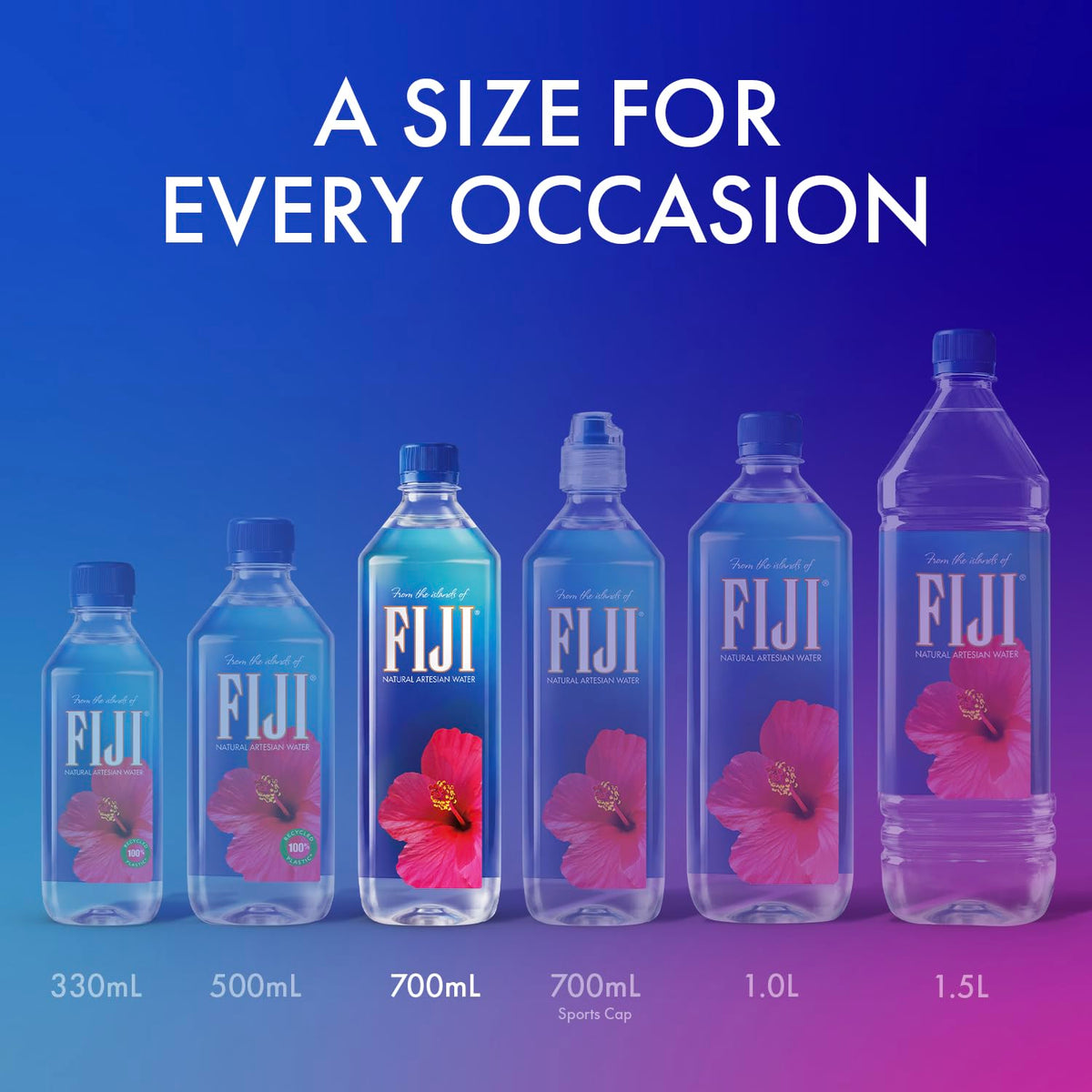 BackupsMyFilesNow FIJI natural artesian bottled water 700mL bottles, 12-pack with natural electrolytes, clear bottles on a white background.