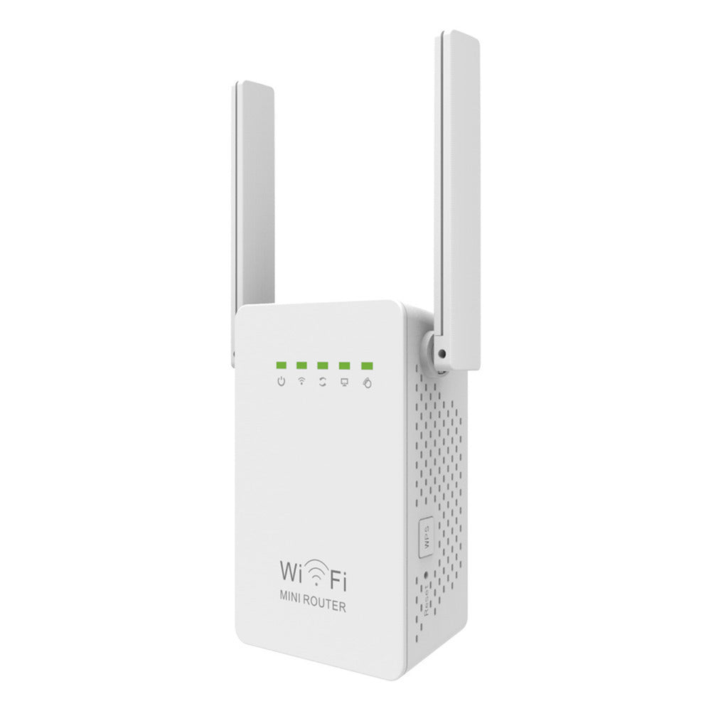 Dual antenna WiFi repeater with dual network ports for wireless signal extension