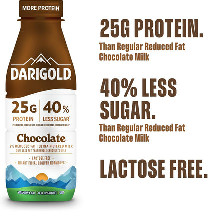 Darigold FIT high protein shelf-stable chocolate milk in 14oz bottles, pack of 12, with chocolate flavor and resealable cap