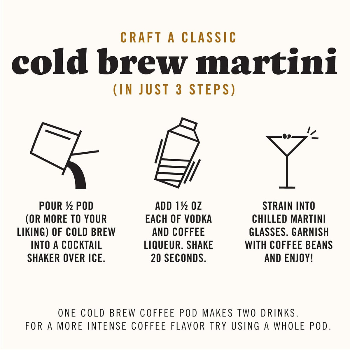 Java House Cold Brew Espresso Martini Mix peel and pour pods in a box, ready for making cold brew espresso martini cocktails.
