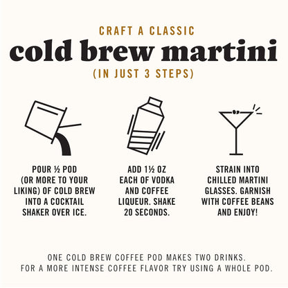 Java House Cold Brew Espresso Martini Mix peel and pour pods in a box, ready for making cold brew espresso martini cocktails.