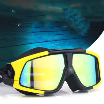 Transparent big-frame electroplating waterproof myopia swimming and diving goggles for adults