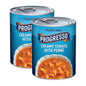 Canned Progresso traditional chicken noodle soup in a 19 oz can, shown in a 4-pack, featuring soup with chicken, noodles, and vegetables.
