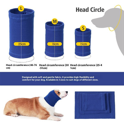 Pet dog comforter headband scarf in soft fabric, designed for comfortable wear around a dog's head