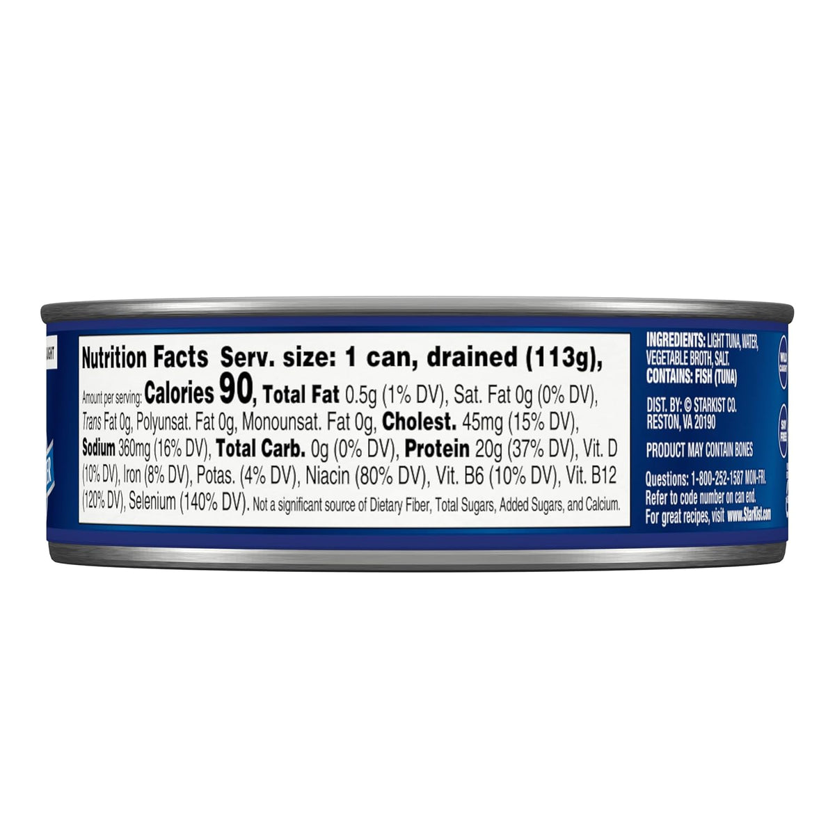 Eight 5oz cans of StarKist Chunk Light Tuna in Water, canned seafood storage pack, with pull-tab lids and labeled packaging.