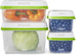 Rubbermaid FreshWorks Large Produce Storage Containers, 4-piece set, clear plastic containers for fresh fruit and vegetable storage.