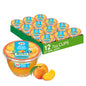 Dole diced peaches fruit snack cups in 4 oz bowls, 12-pack, showing fresh peach pieces in clear plastic containers.