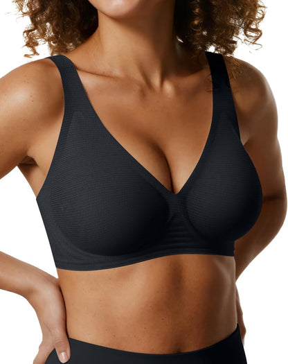 OEAK women's wireless jelly bralette with deep V neckline, comfortable push-up design, perfect for T-shirt wear