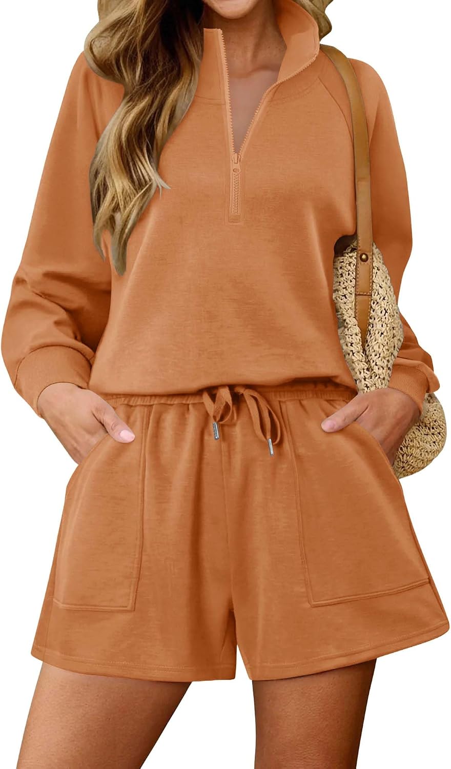 KISSMODA women's lounge set with matching sweatshirt and shorts, casual comfortable outfit for relaxing or lounging at home