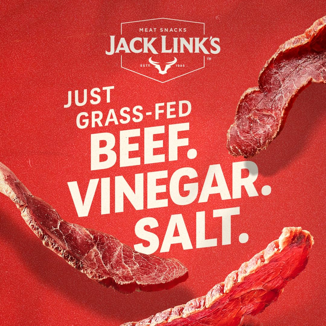 Jack Link's Beef Jerky Steak Slices in original and hickory smoked flavors, displayed in a 4-pack of 2 oz packages.