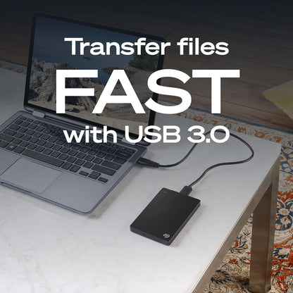 Seagate 4TB external portable hard drive by BACKUPMYFILESNOW® with USB 3.0 connection and protective casing.