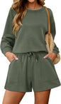 KISSMODA women's lounge set with matching sweatshirt and shorts in a cozy, casual design perfect for relaxing at home.