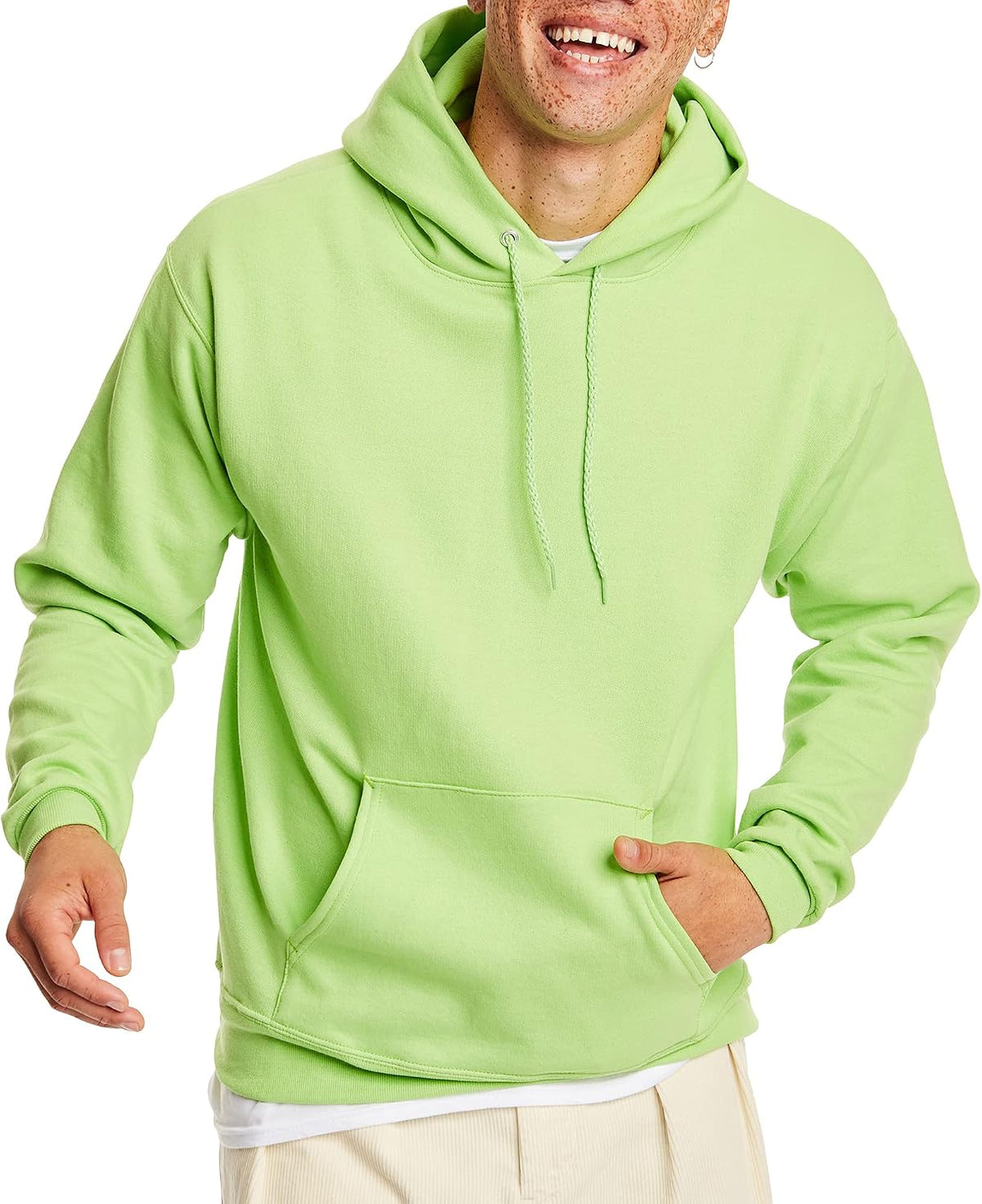 Hanes EcoSmart men's hoodie in midweight fleece, featuring a hood and front pocket, available in big and tall sizes.