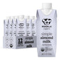 Mooala Organic Simple Almondmilk carton, unsweetened dairy-free almond milk with 3 ingredients, on-the-go single serve pack.