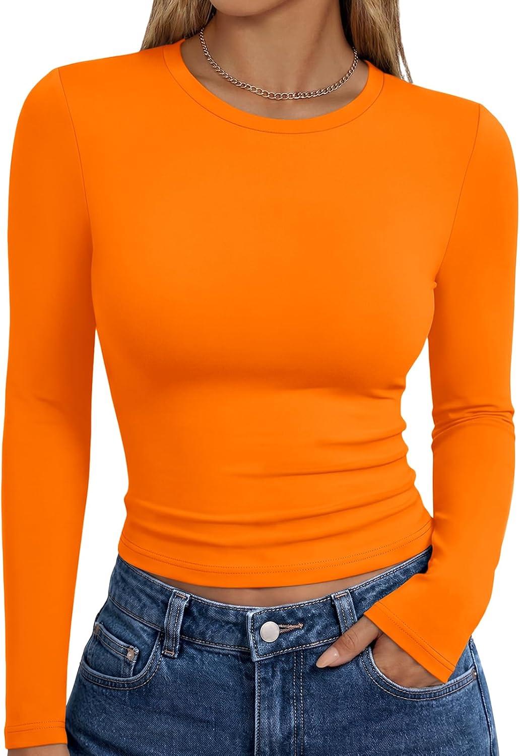 Trendy Queen women's long sleeve T-shirt in fall fashion basic design, featuring a Y2K-inspired style with a casual fit.
