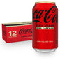 Coca-Cola Zero Sugar Diet Soda cans in a 12-pack fridge pack, 12 fl oz each, arranged in a row with the Coca-Cola Zero branding visible.