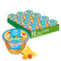 Canned Dole pineapple tidbits and tropical fruit in 4 oz bowls, 12-pack, showing colorful fruit pieces in syrup