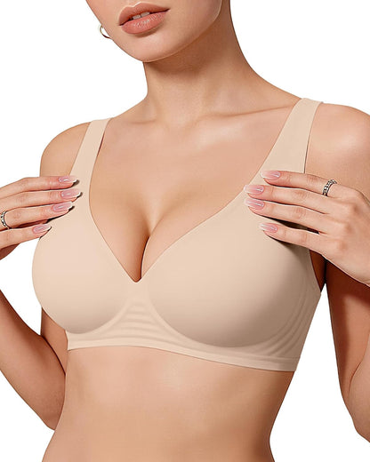 OEAK women's wireless jelly bralette with deep V neckline, comfortable push-up design, ideal for everyday wear and T-shirt outfits.
