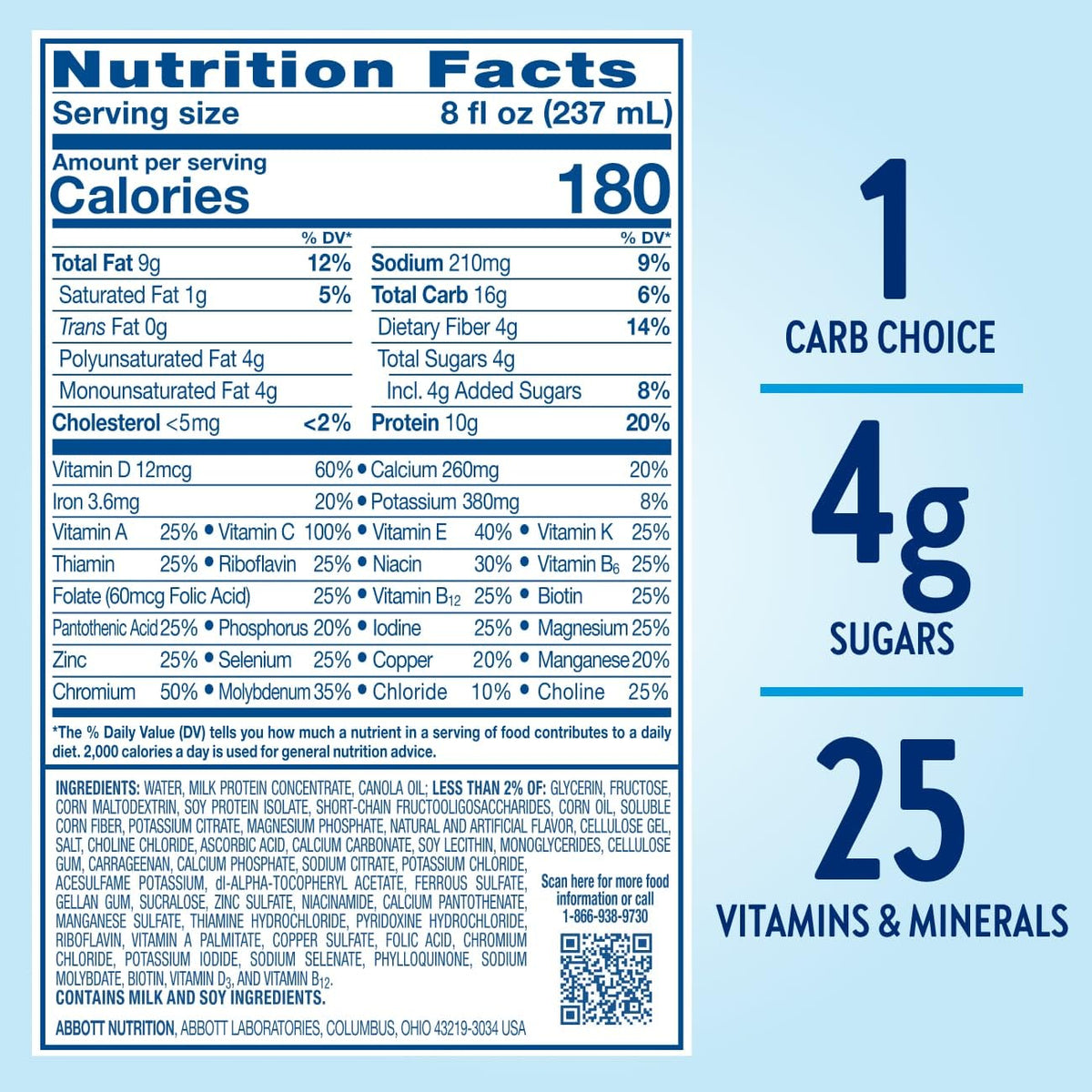 Glucerna Original Diabetes Nutrition Shake bottle, supports blood sugar management with nutritious formula, blue and white label.