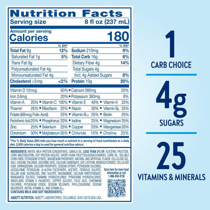 Glucerna Original Diabetes Nutrition Shake bottle, supports blood sugar management with nutritious formula, blue and white label.