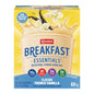 Carnation Breakfast Essentials Strawberry instant nutritional drink mix in a glass with a spoon, showcasing the product's packaging.