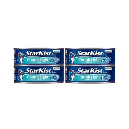 Eight 5oz cans of StarKist Chunk Light Tuna in Water for pantry storage, arranged in a neat pack.