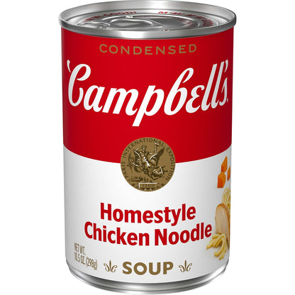 Four 10.75 oz cans of Campbell’s Condensed Chicken Noodle Soup, packaged in a clear plastic tray.