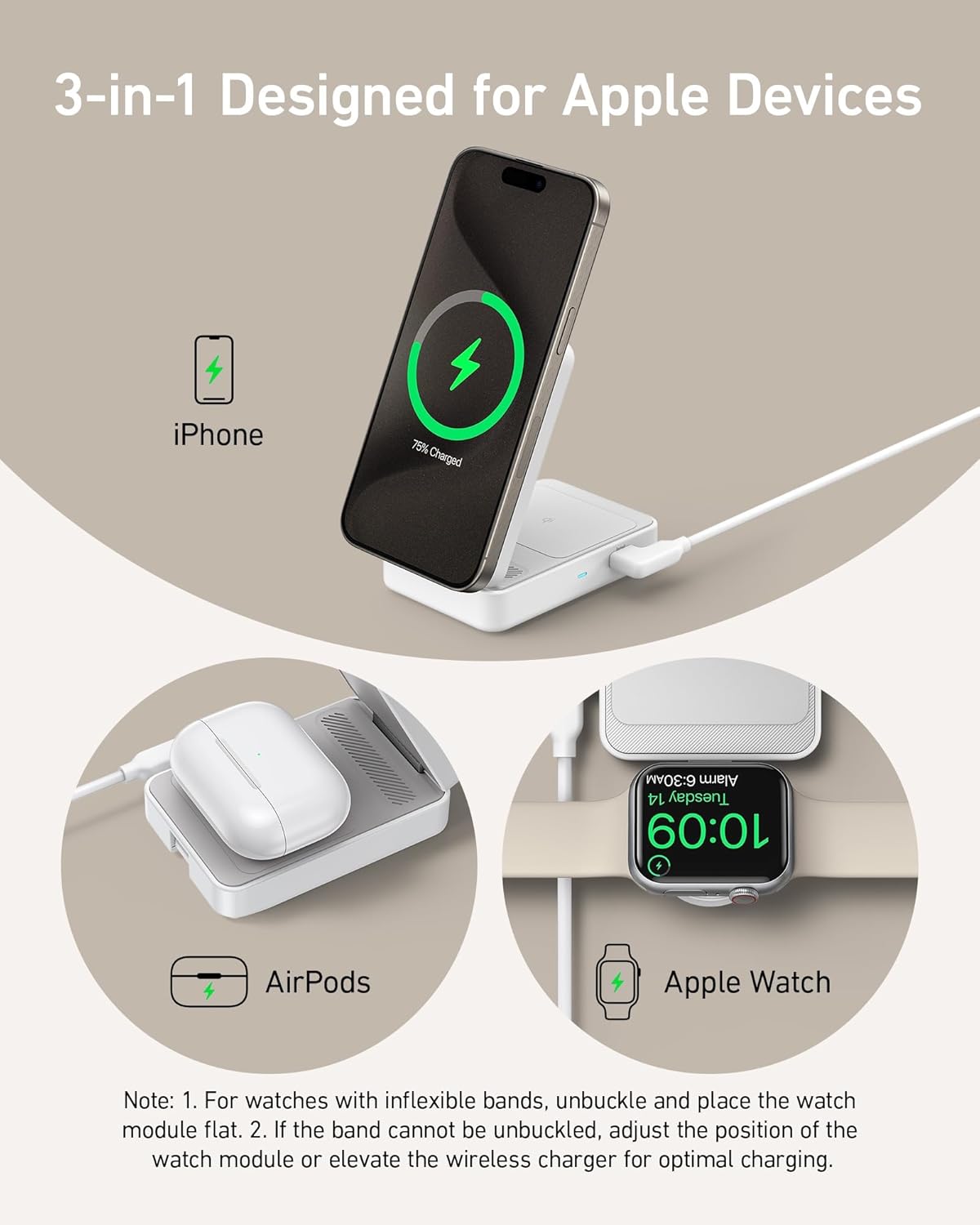 Anker MagGo wireless charging station with foldable 3-in-1 design for smartphones, AirPods, and Apple Watch, black finish