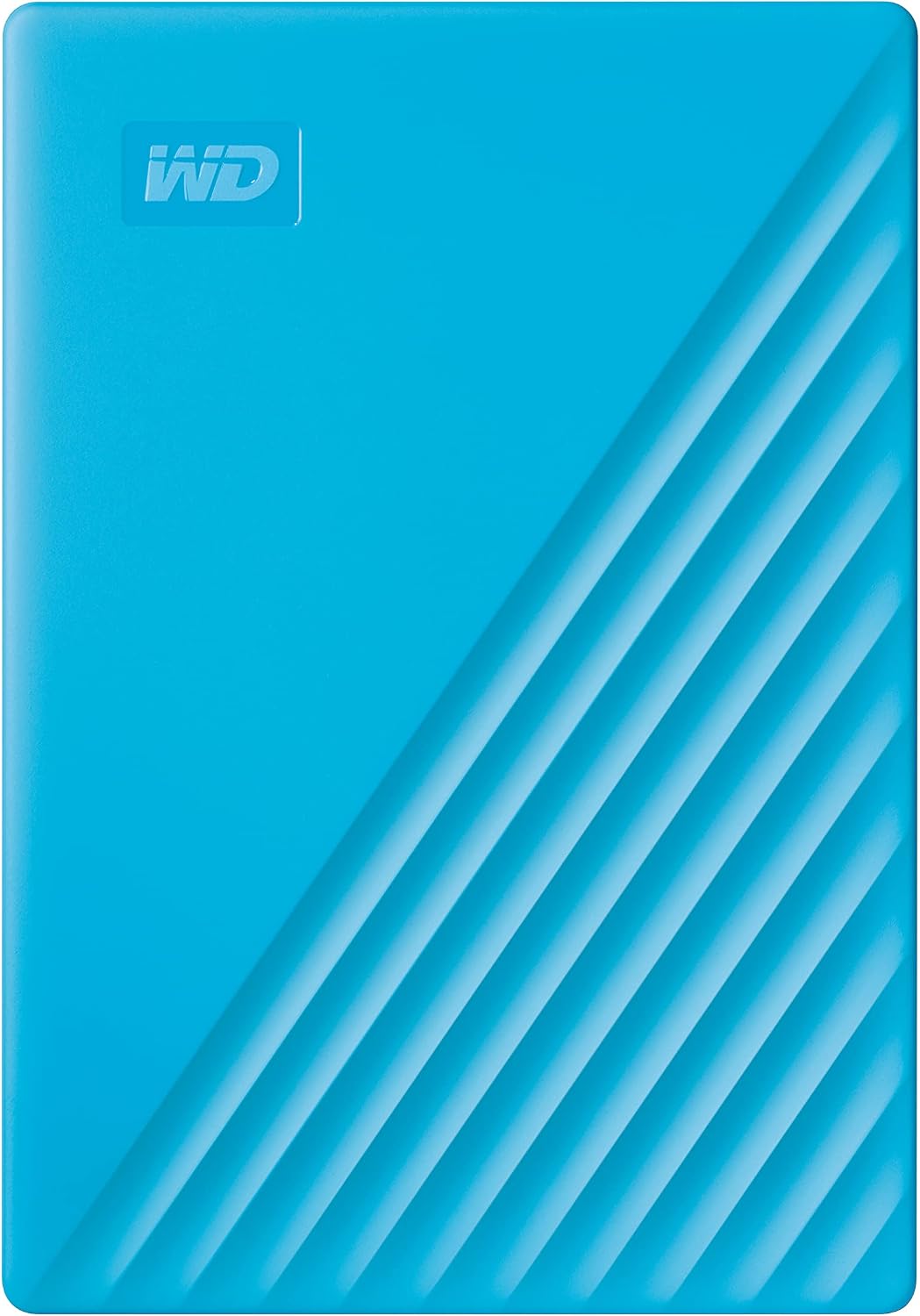 Western Digital 2TB My Passport portable external hard drive in blue with backup software, ransomware protection, and USB 3.1 compatibility