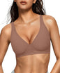 OEAK women's wireless jelly bralette with deep V neckline, comfortable push-up design, ideal for everyday T-shirt wear.
