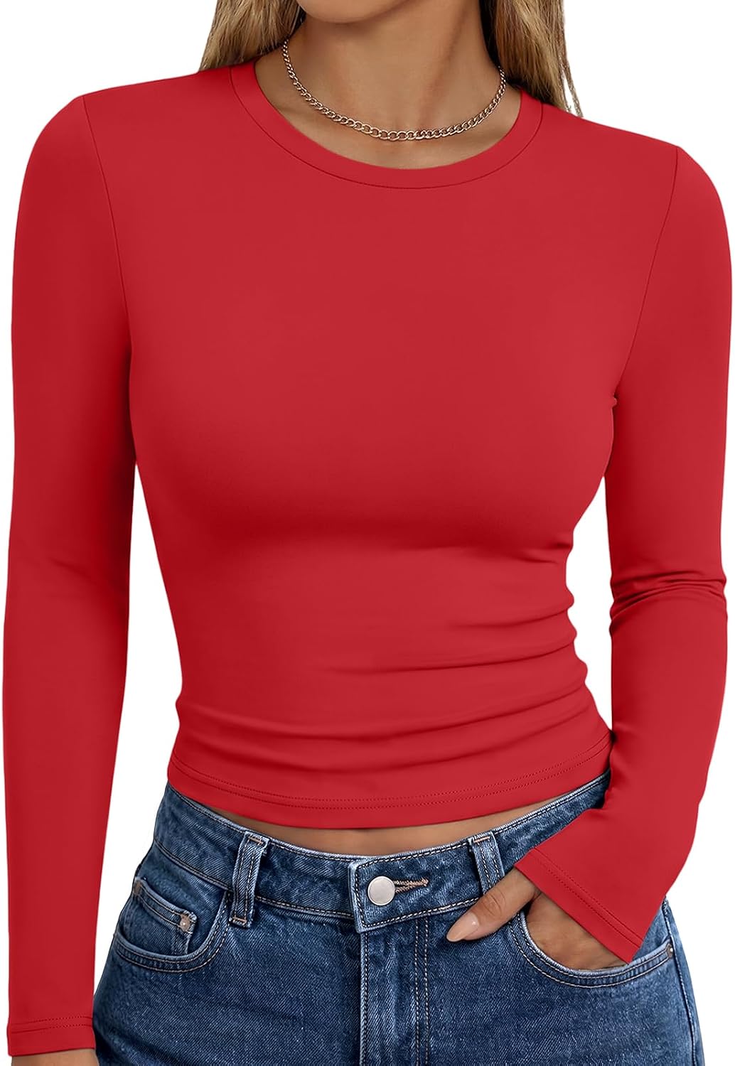 Trendy Queen women's long sleeve T-shirt featuring fall fashion Y2K style, basic and trendy for casual autumn wear.
