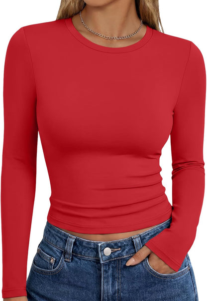 Trendy Queen women's long sleeve T-shirt featuring fall fashion Y2K style, basic and trendy for casual autumn wear.