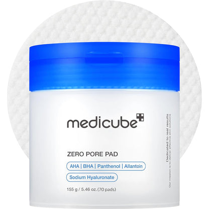 Image of medicube Zero Pore Pad 2.0 toner pads for exfoliation and pore care, displayed with the product packaging.