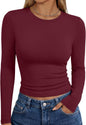 Trendy Queen women's long sleeve T-shirt with a fall fashion Y2K style, basic casual top perfect for autumn wear.