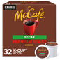 McCafe Premium Roast Decaf Keurig K-Cup coffee pods, medium roast, 84-count single serve coffee pods with coffee beans and packaging.