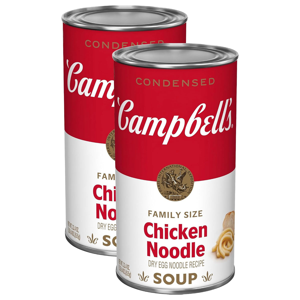 Four 10.75 oz cans of Campbell's condensed chicken noodle soup, packaged in a multi-can carton.