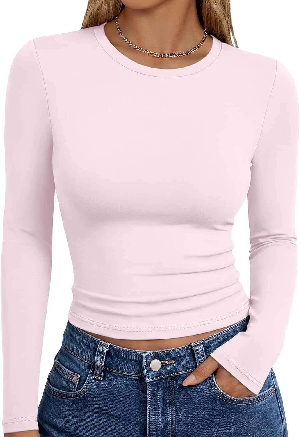 Trendy Queen women's long sleeve T-shirt in fall fashion, basic Y2K style, casual top with a fitted design and soft fabric.